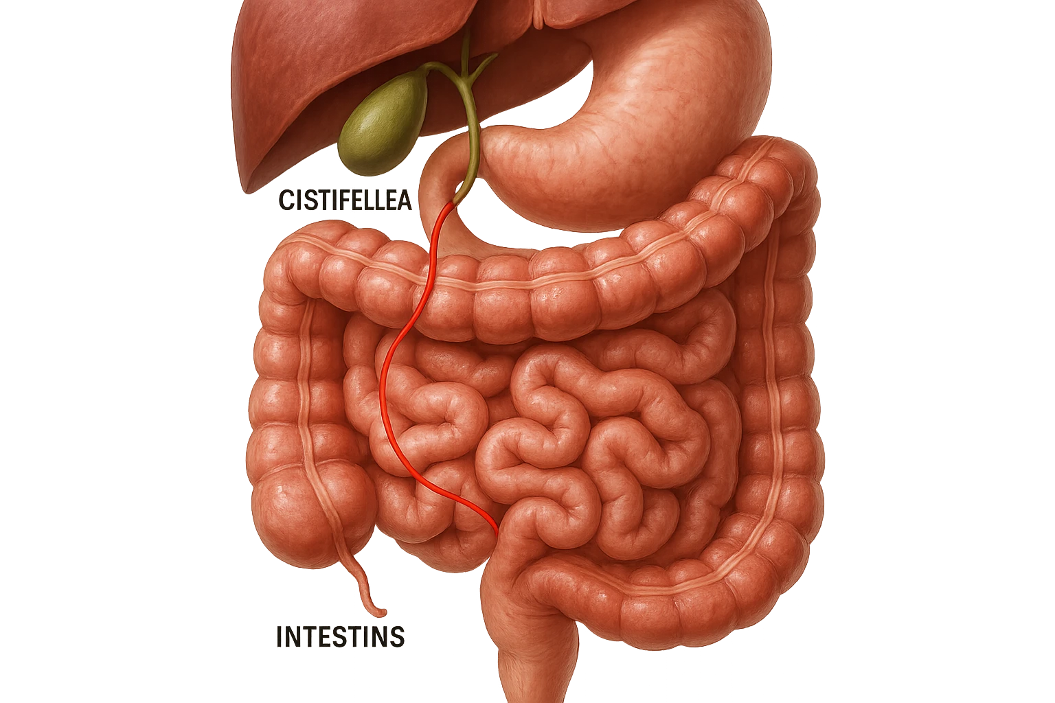 CISTIFELLEA E INTESTINO SONO COLLEGATI NEL DOLORE, iperrealistico 4k emoji