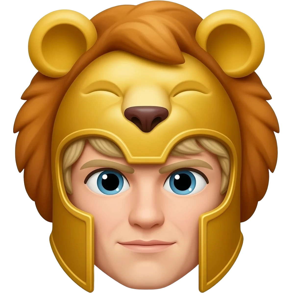 Alexander the great blonde wearing cartoon lion head helmet emoji