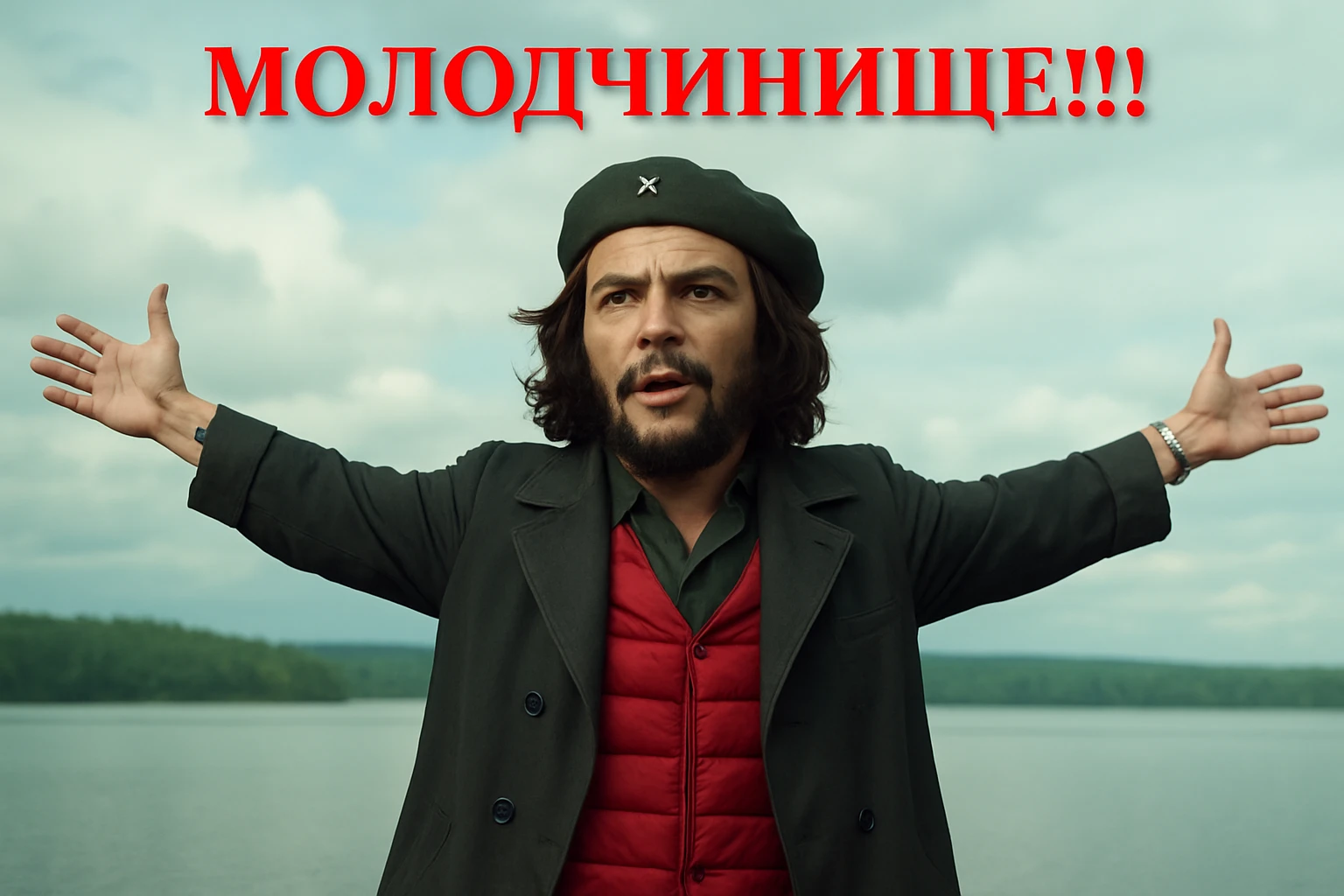 Сгенерируй мне в такой же позе и в такой же одежде Че Гевара  emoji