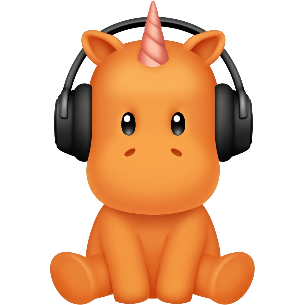 Unicornio bebé naranja sentado escuchando música con auriculares negros emoji