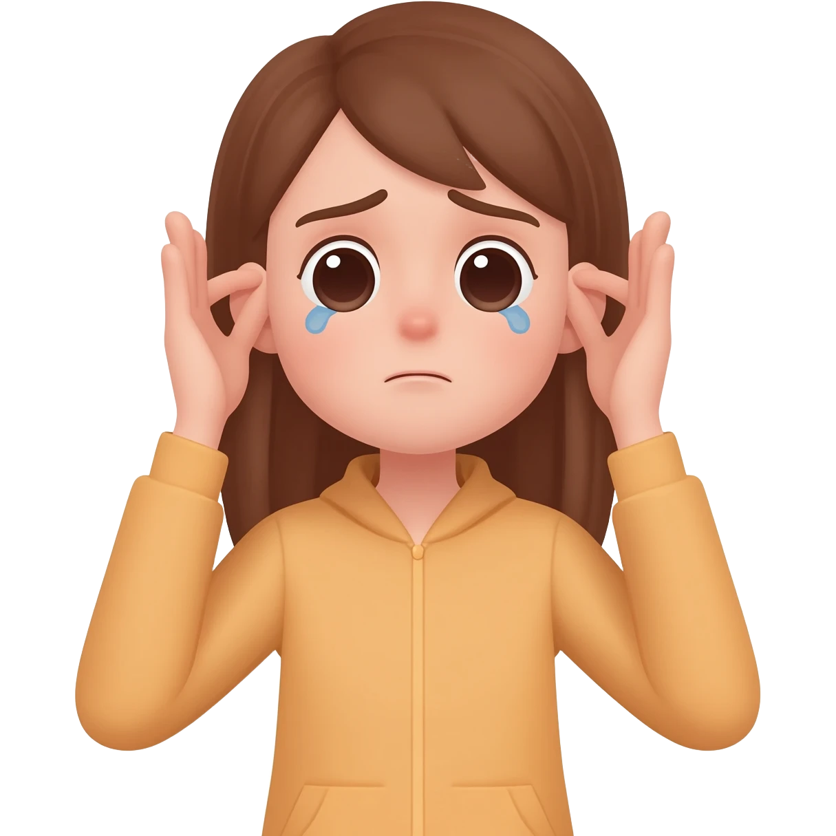a girl holding ears sad and saying sorry emoji