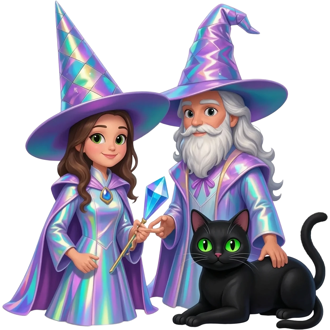 magician couple and their pet cat emoji