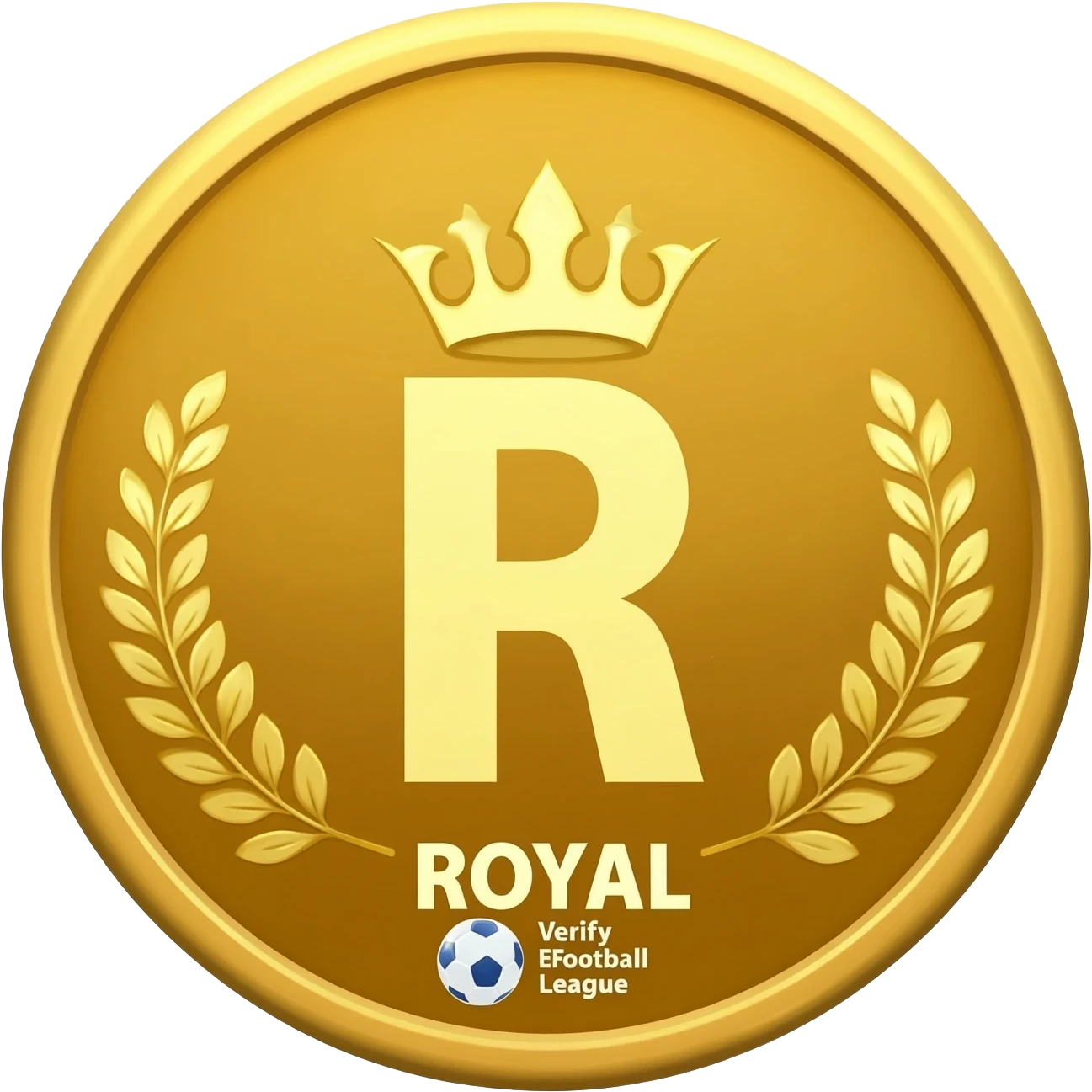 gold coin with "R with crown and  ROYAL Verify Efootball League with seal of royal"    level in center and minimal laurel emoji