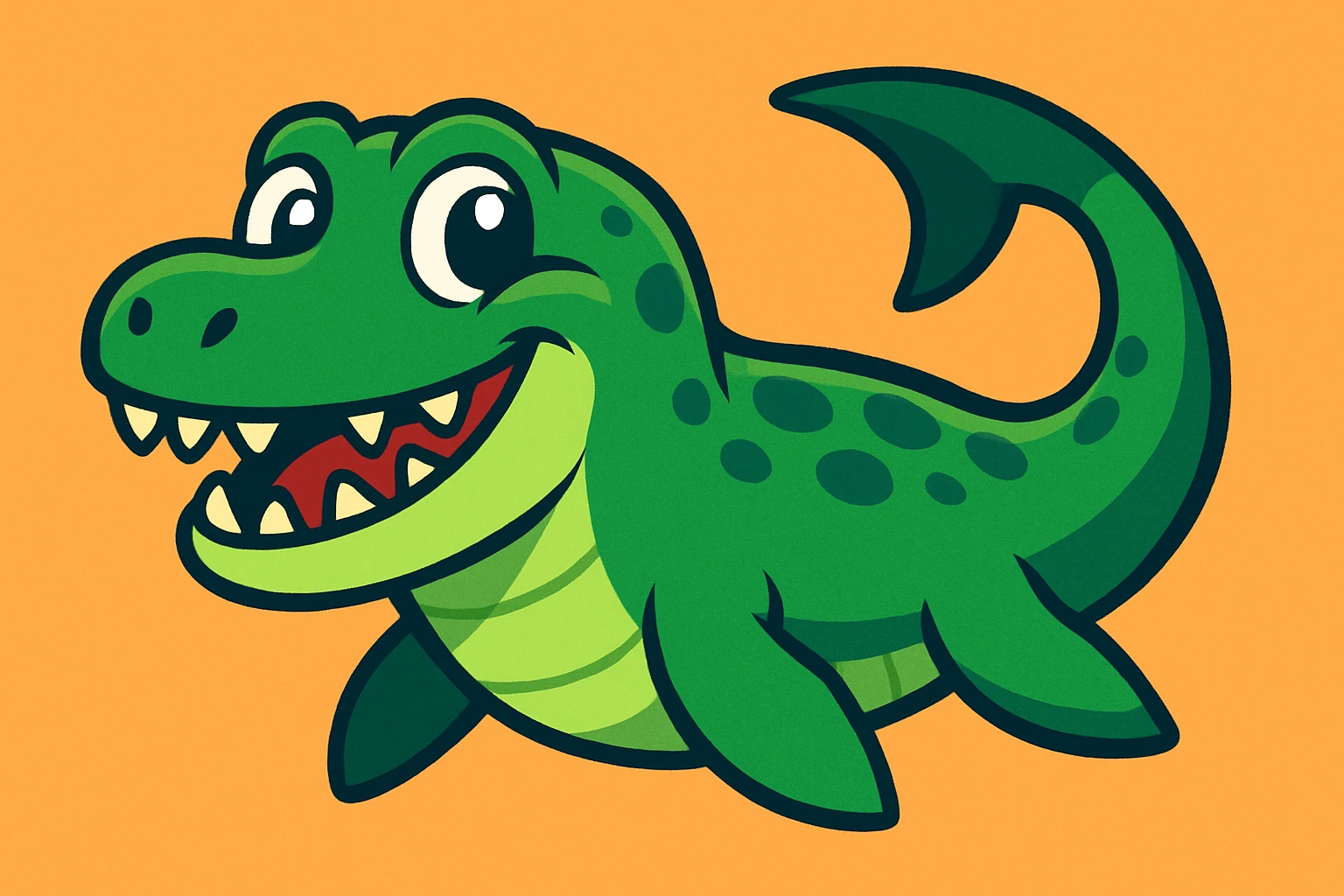 stylized cartoon green Mosasaurus, smiling with big eyes emoji