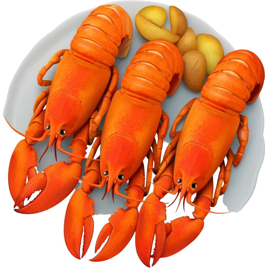 Three lobsters with potatos and carrots bakes emoji