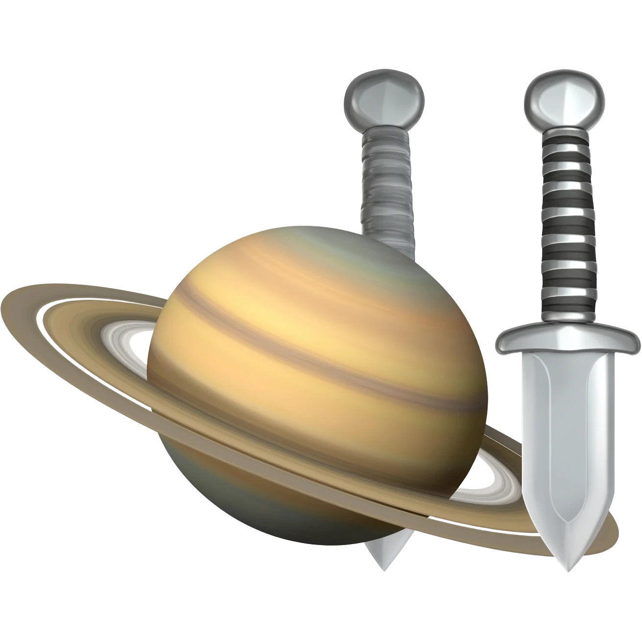Saturn, za którym są 2 miecze emoji