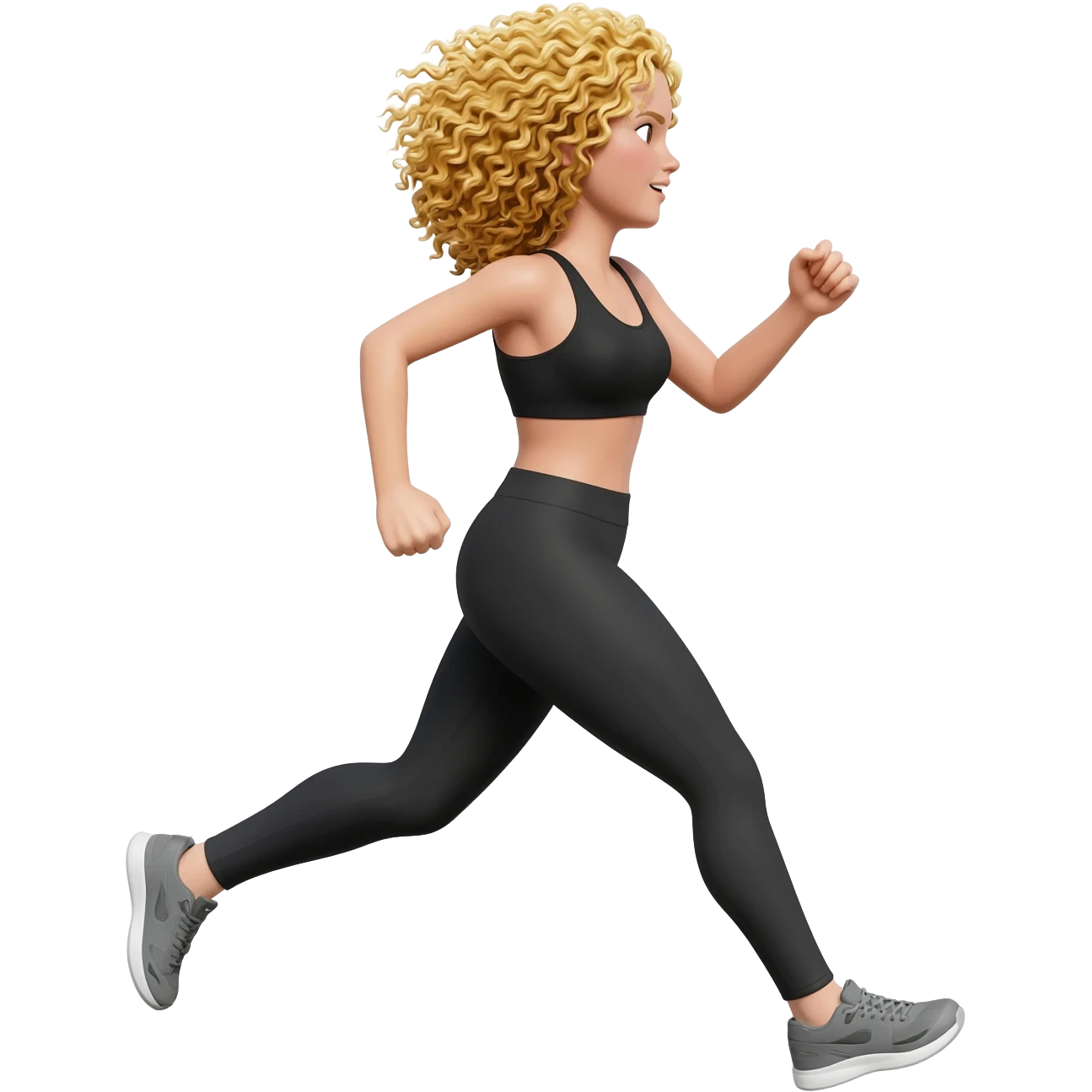 blond curly hair running woman in black long leggins emoji