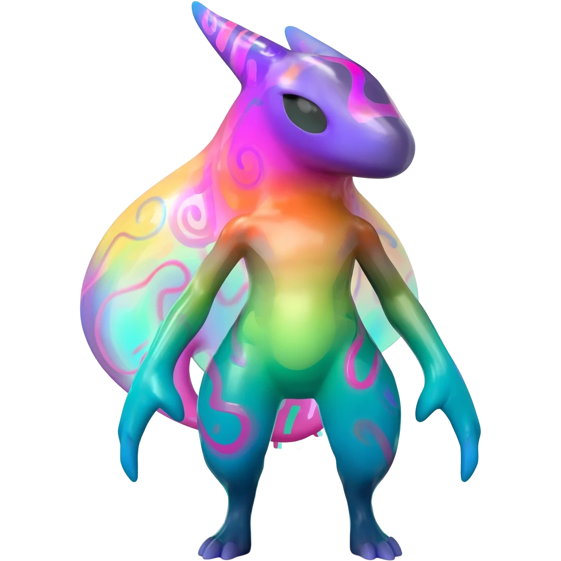 futuristic lush hyper realistic exotic patterned swirly random-colored neon-colored Fakémon-Trico-creature (full body) emoji