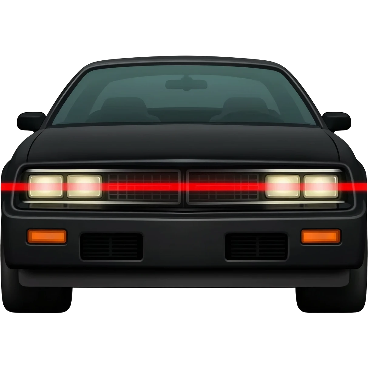 K.I.T.T. the black Trans Am from the Knight Rider TV show with a scanner bar of red lights on the front of the hood in-between the headlights emoji