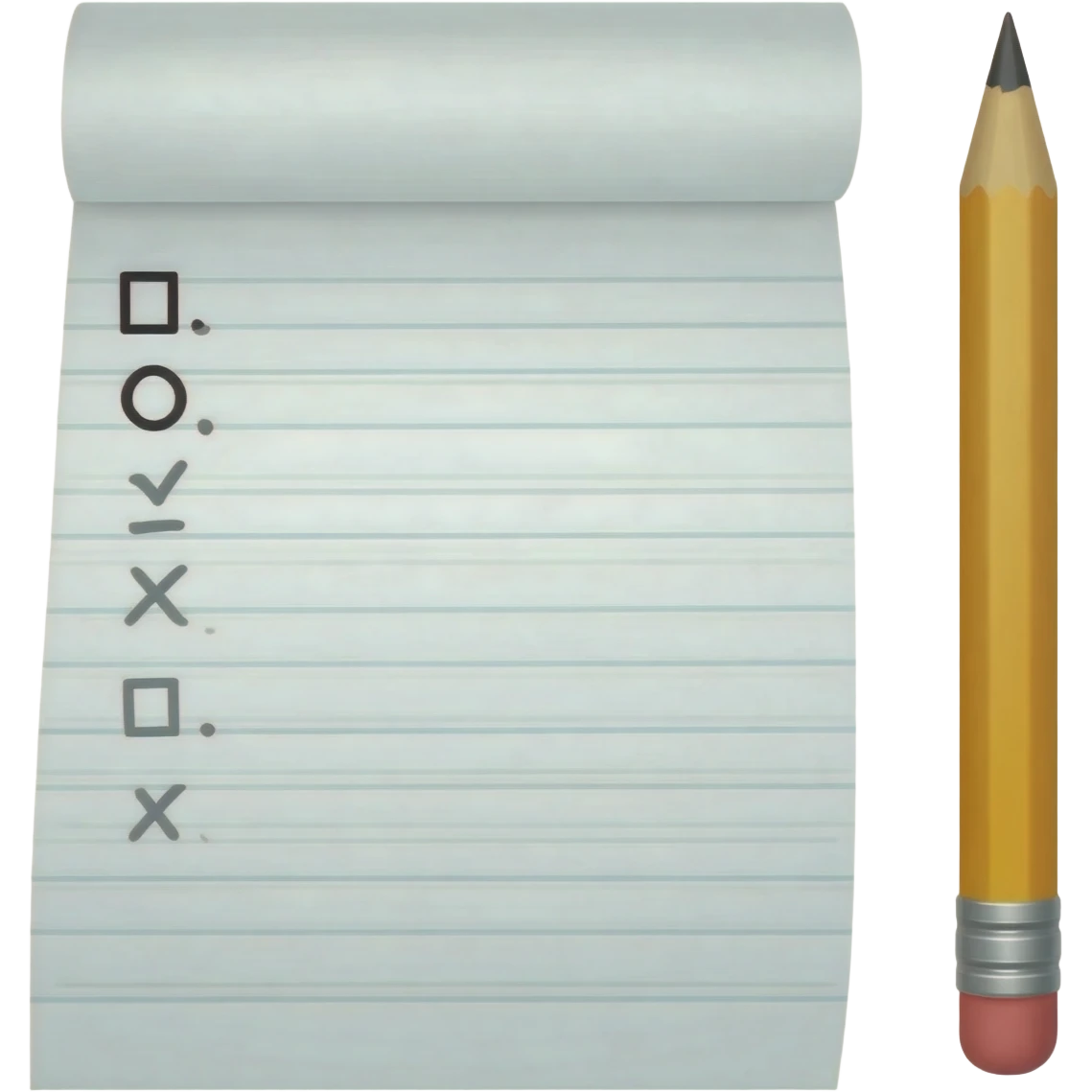 Bullet point list in a paper with a pencil. Front view emoji