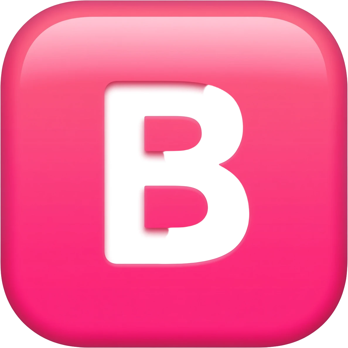 "3D premium,3D rounded-square icon in strong pink with a beveled edge, bold serif white letter 'B'centered, strong specular highlights, inner glow, 1024x1024, png" emoji