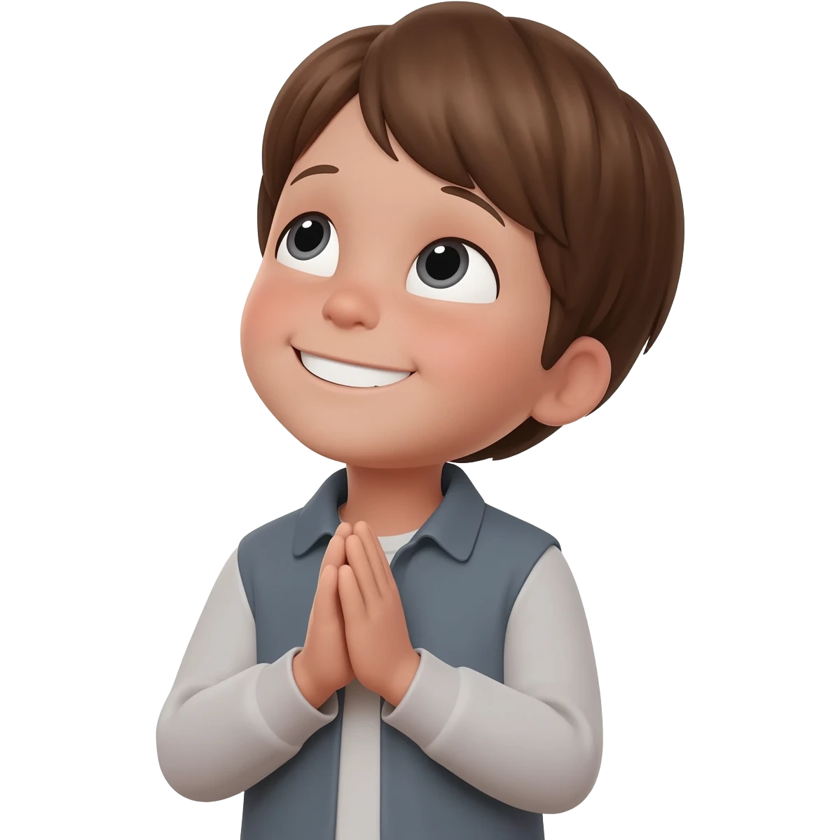 Child like faith with praying hands looking up with a smile eyes open emoji