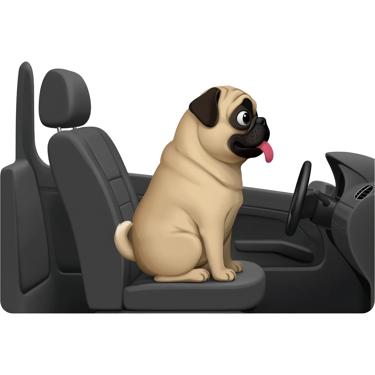 a pug sticking its tongue out in a car emoji