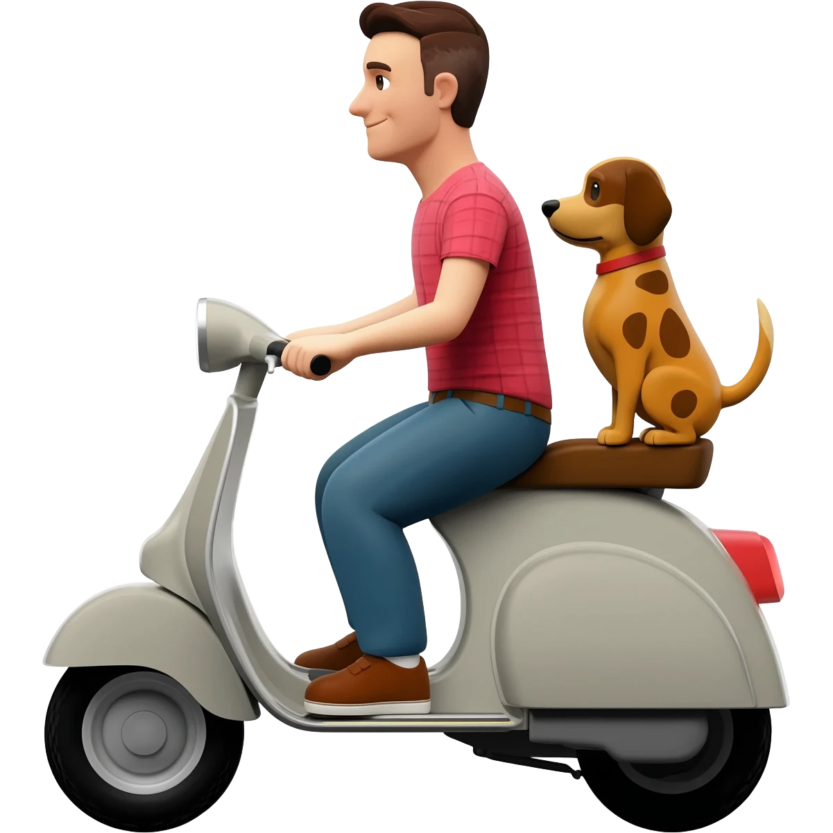 man and his pet dog riding a vespa emoji