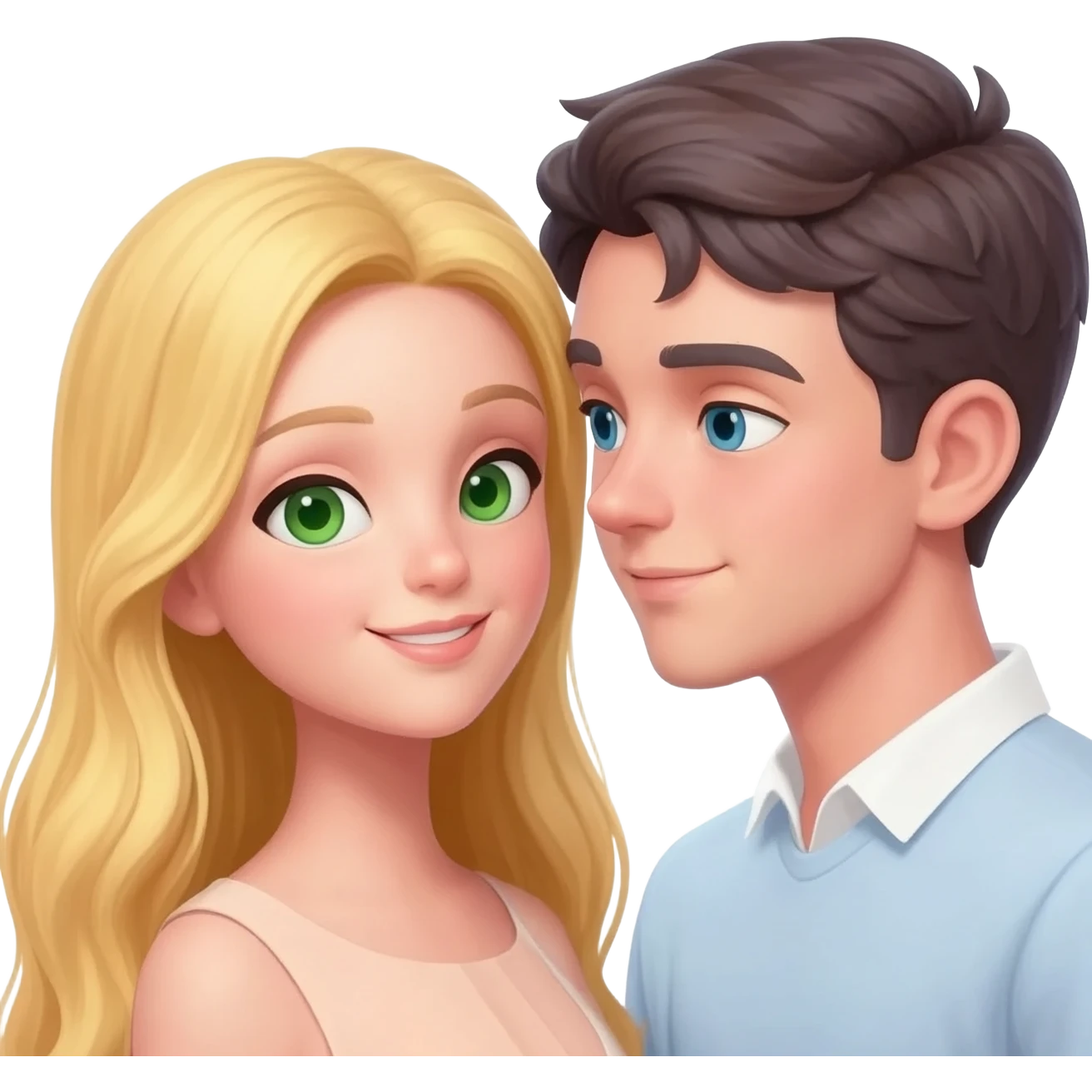 A girl with blonde hair And green eyes in love with a boy with brown hair and blue hair emoji