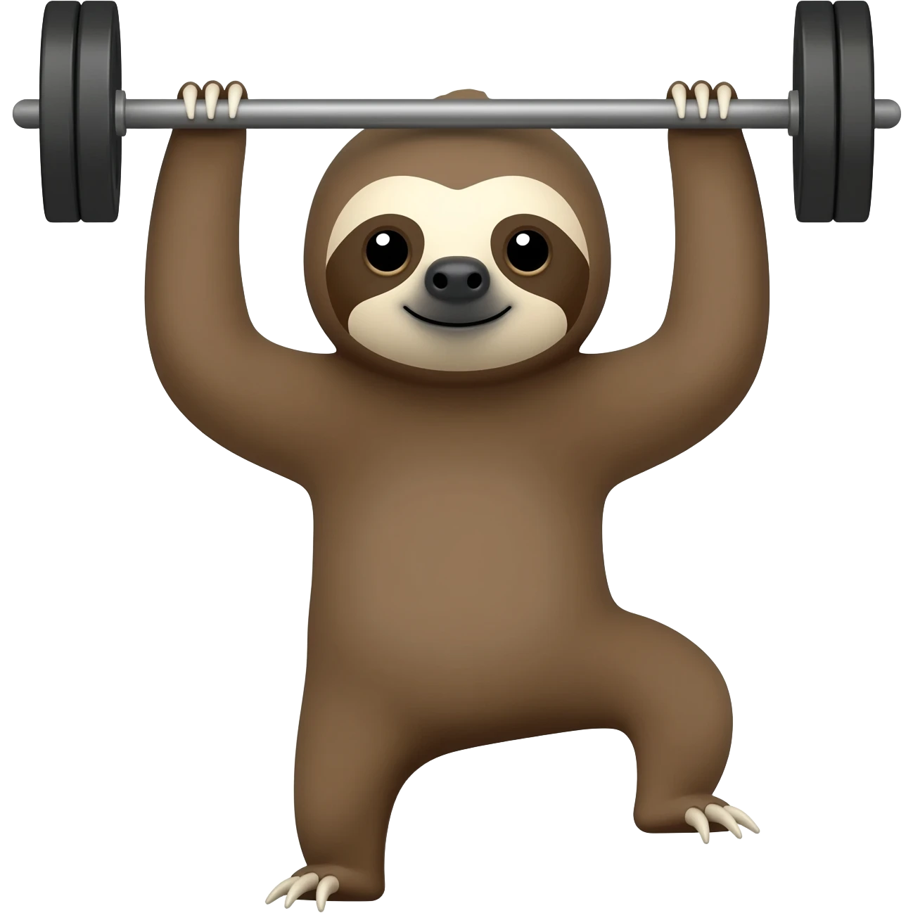 A cute sloth in iso emoji style going to a gym doing exercise emoji