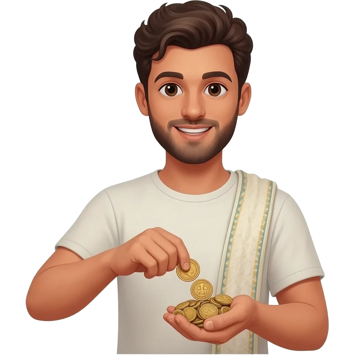  парень раскидвает раостно денгами, монетами  времена древнего иерумалима  emoji