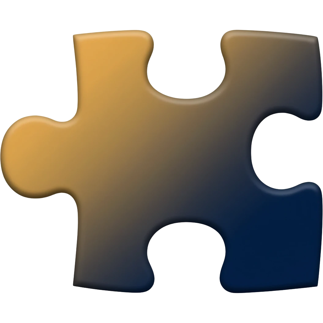 Puzzle piece emoji, primary color #11263B, subtle gradient with #E9CB76, high quality 3D style emoji