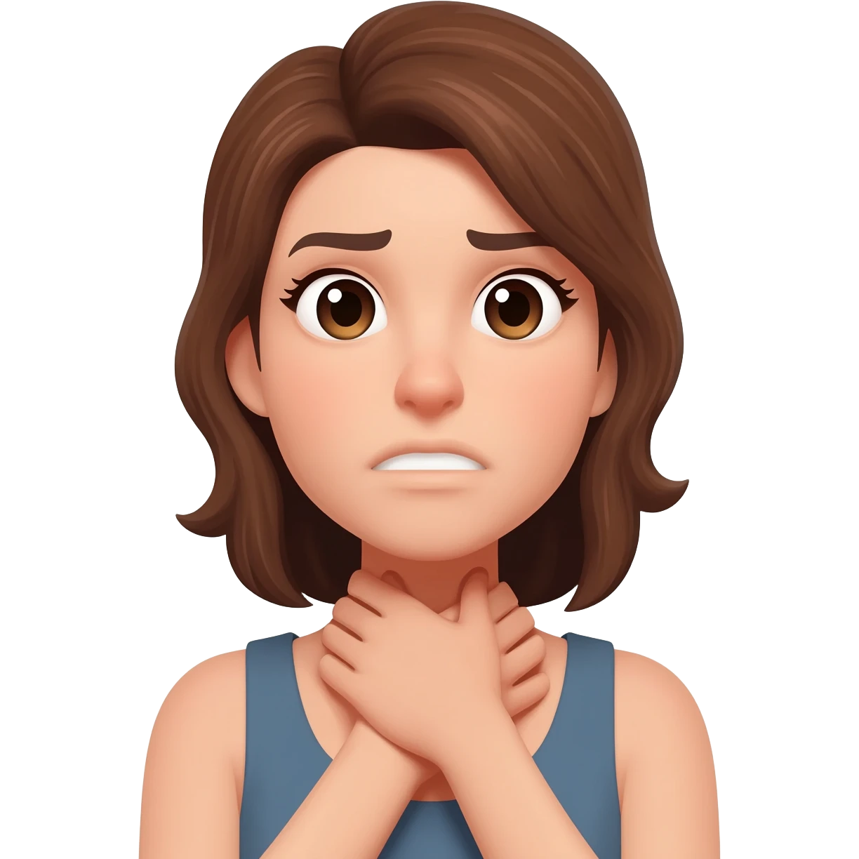 Woman Strangling herself 2 hands on throat emoji emoji