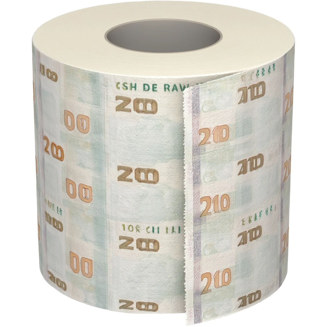 Torre de rollos de papel higiénico con billetes de cien impreso emoji