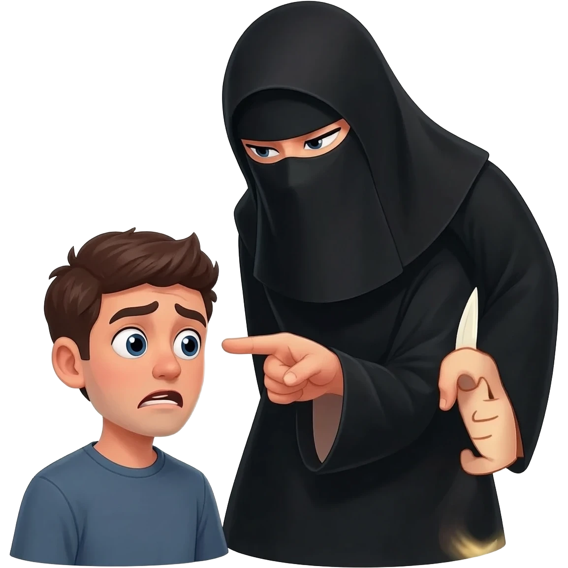 grosse dominatrice burca qui insulte un jeune homme emoji