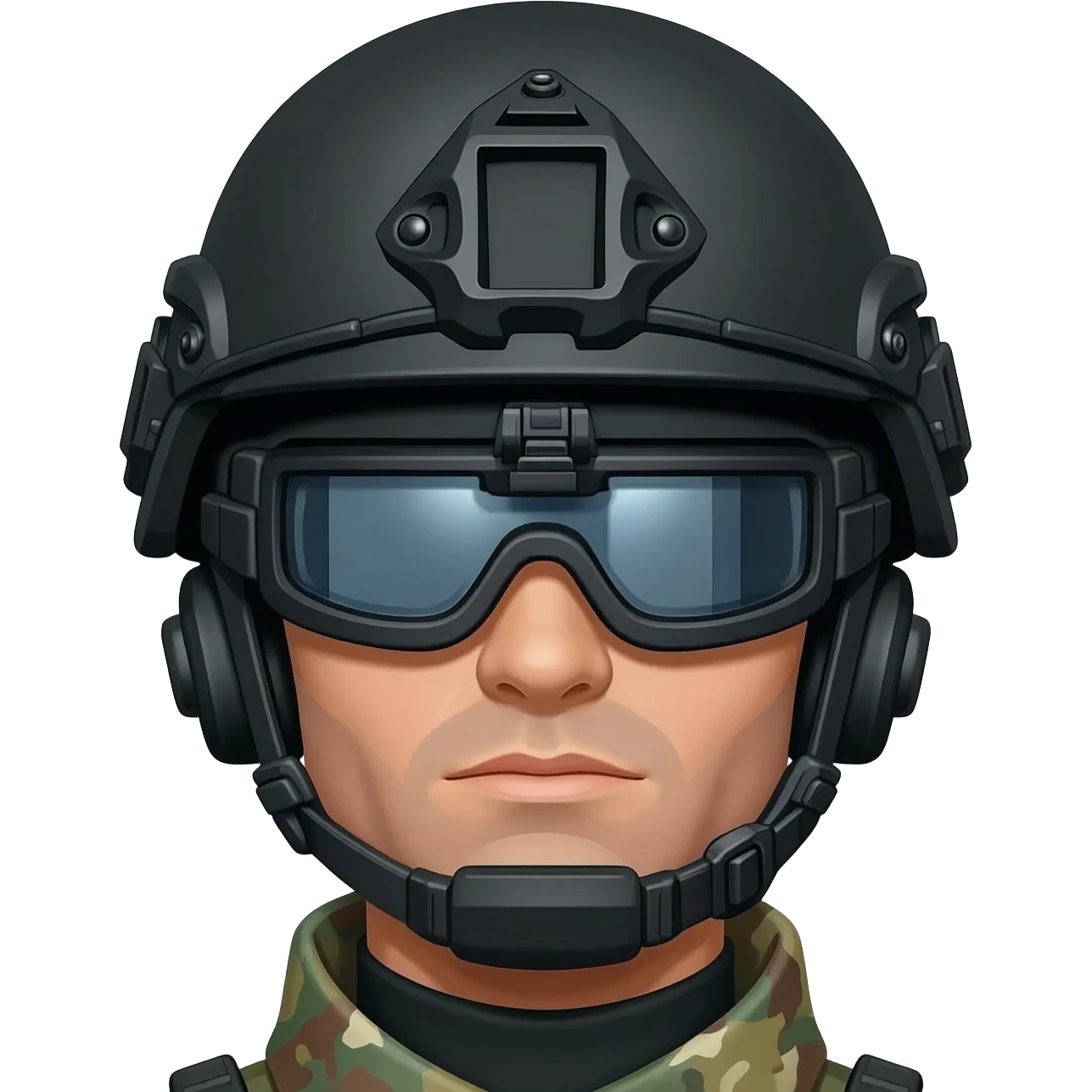 Male wearing a ballistic helmet with night vision emoji