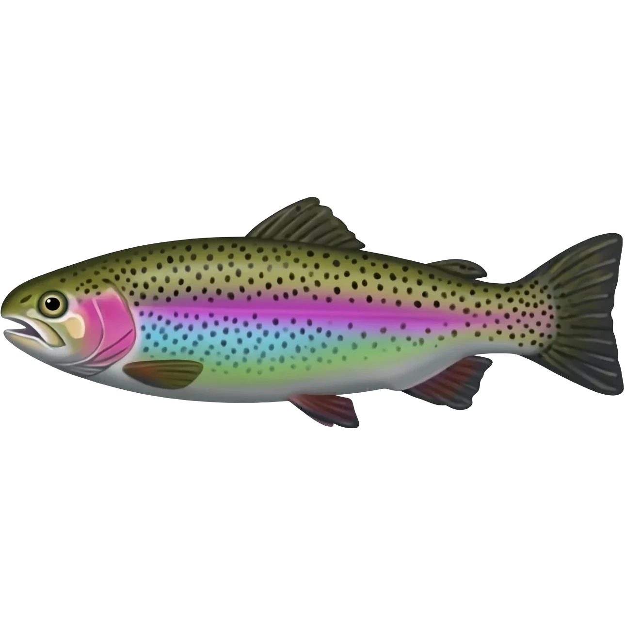 realistic rainbow trout fish bright purple blue green yellow white with black speckles emoji