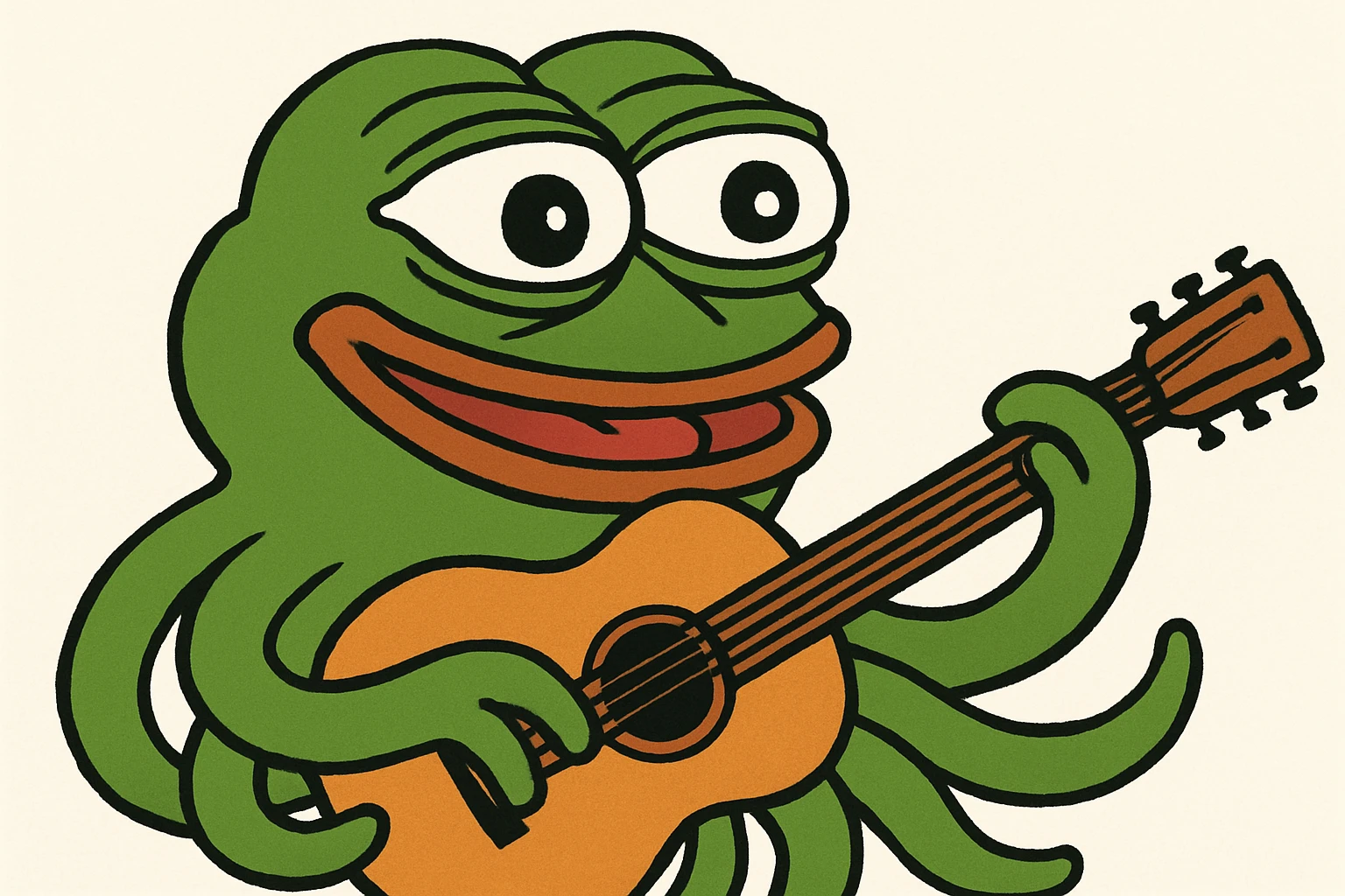 happy octopus with multiple arms playing guitar emoji