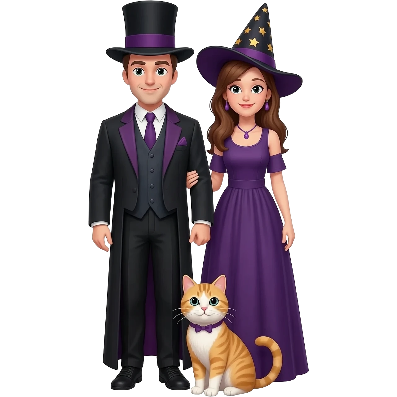 magician couple and their pet cat emoji