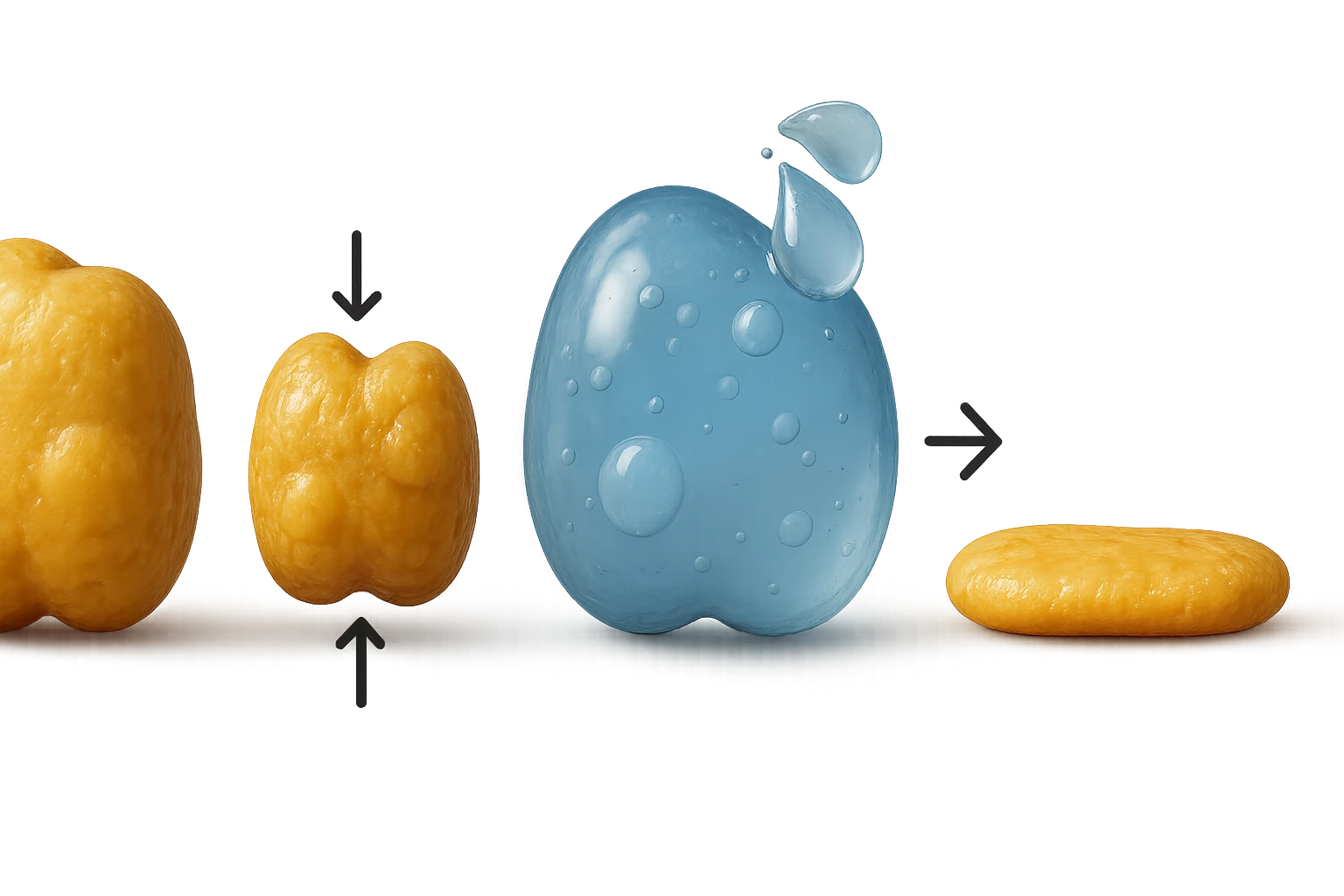 il processo di una cellula adiposa che si sgonfia, si gonfia di acqua e infine si appiattisce, 3d iperrealistica 4k emoji