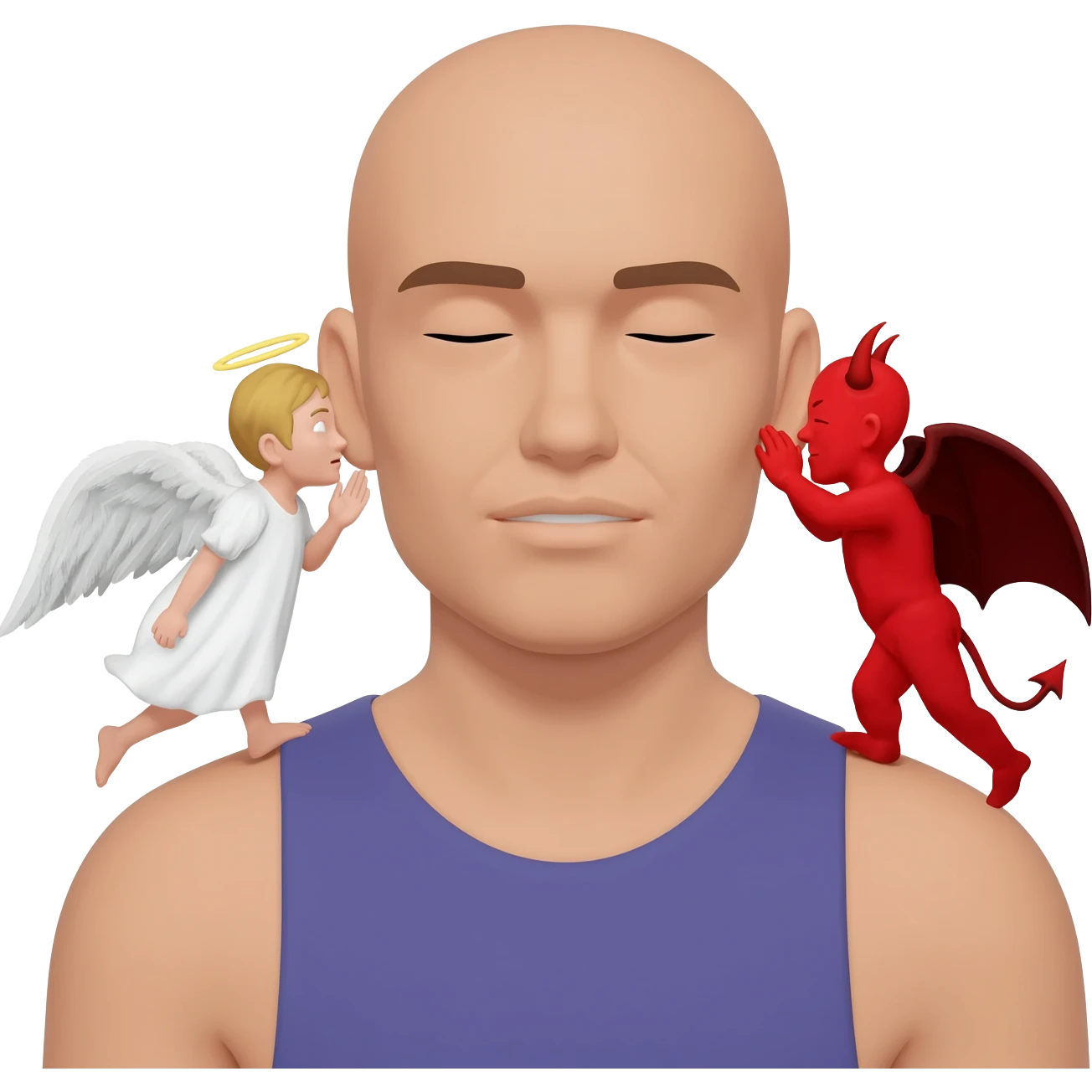Angel on one shoulder and a devil on the other shoulder whispering in each ear emoji