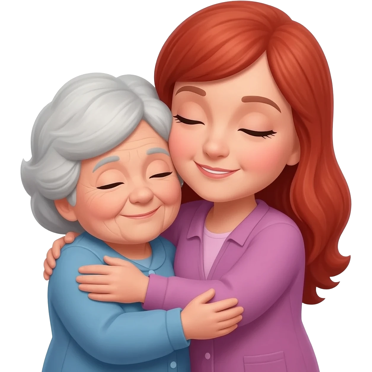 A redheaded woman hugging her grandma emoji