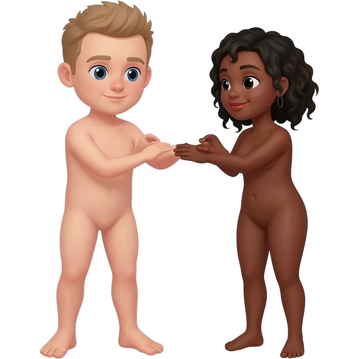 Naked white man and black woman massage emoji