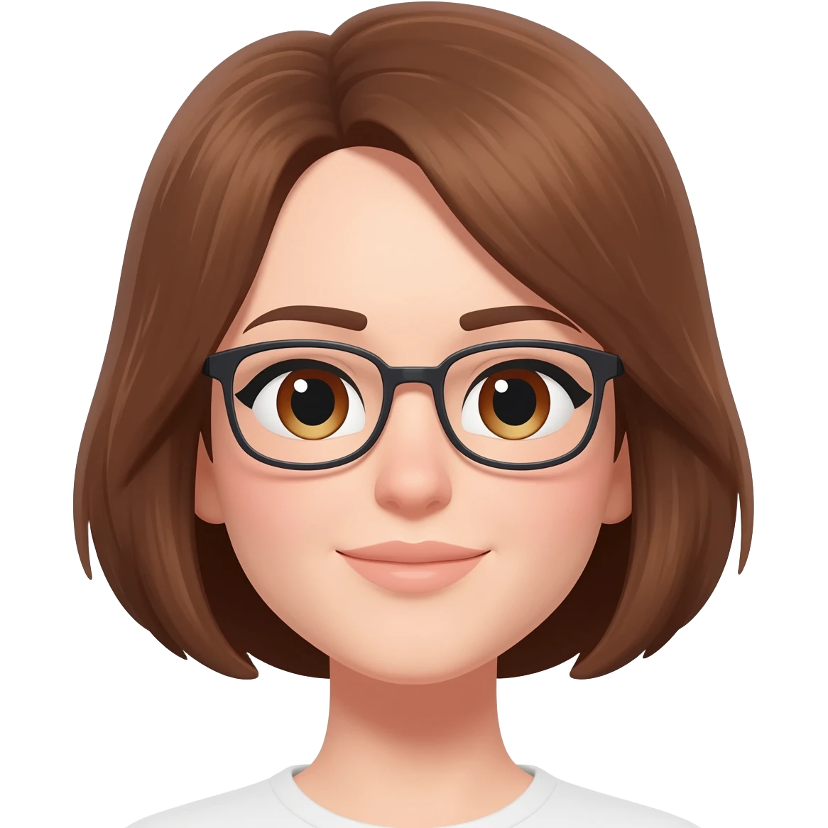 Female veery short brown  hair almond eyes glasses emoji
