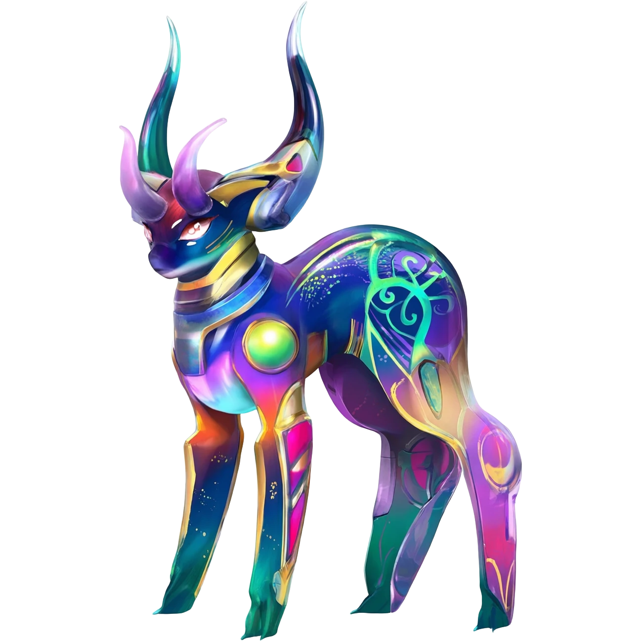 Shiny Horned Antenna’d Colorful Futuristic Ornate Oriental Painted Asian Fae-Vernid-Trico-Meloetta-Latias-Koraidon-Peppercat-Protogen-Pokémon-Digimon-Fakémon-fusion-hybrid-creature emoji