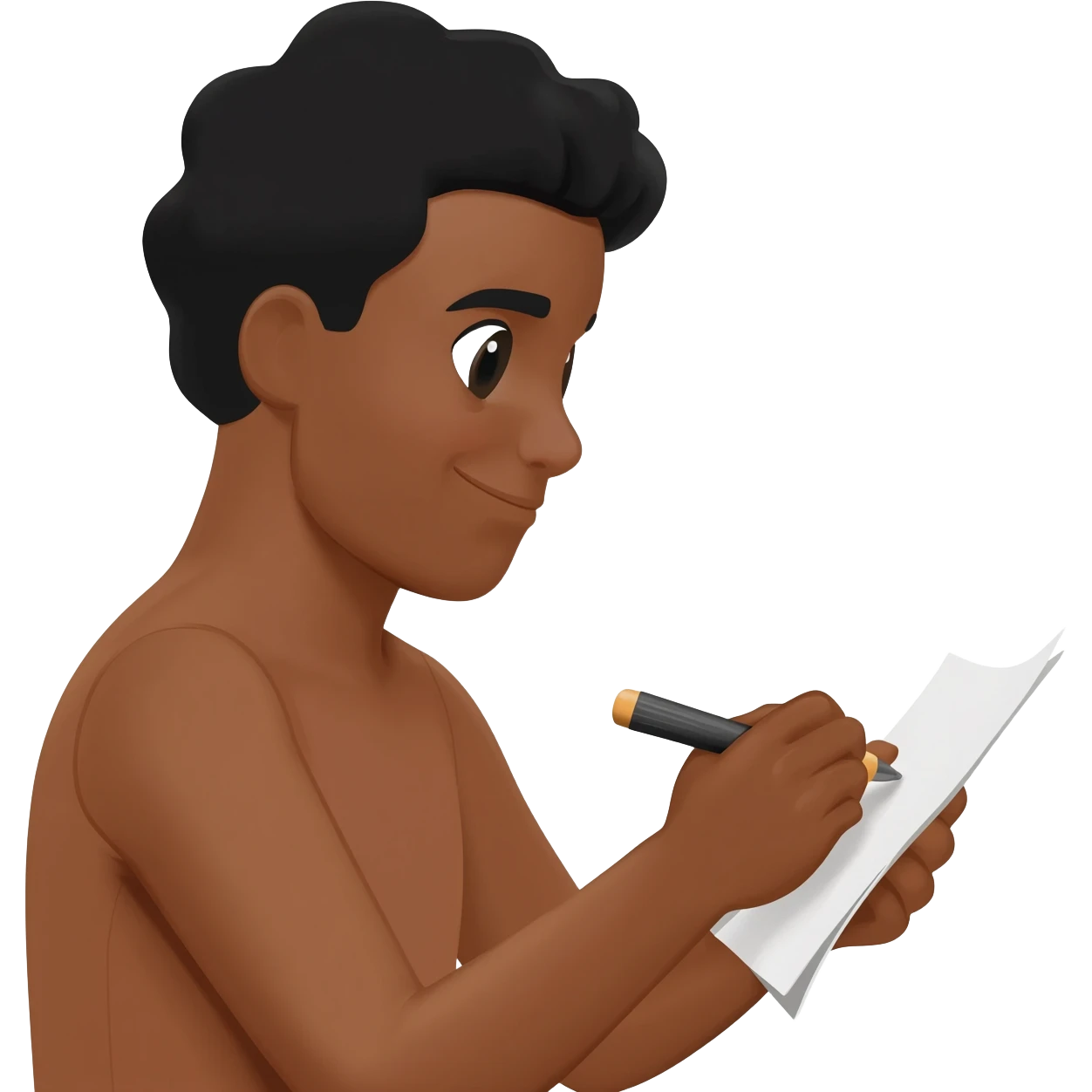 tan , black hair writing on paper emoji