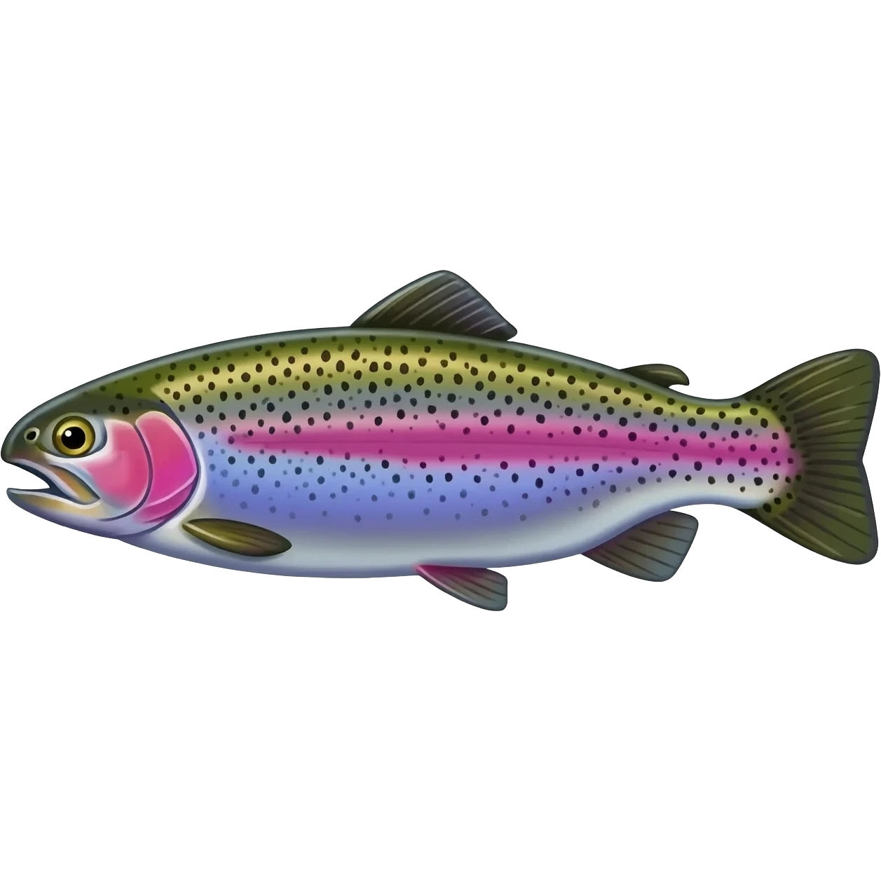 realistic rainbow trout fish bright purple blue green yellow white with black speckles emoji