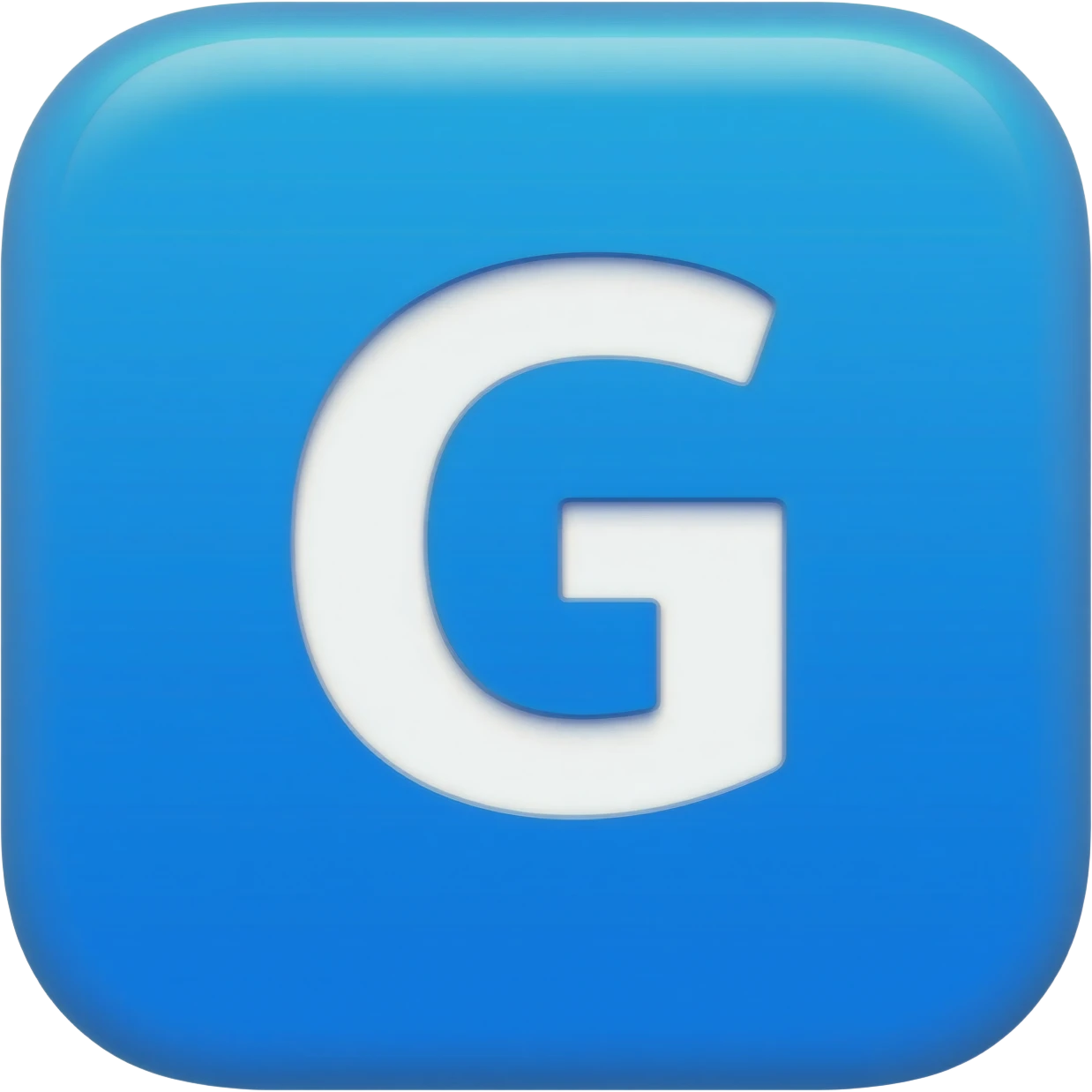 "3D premium,3D rounded-square icon in strong bleu with a beveled edge, bold serif white letter 'G'centered, strong specular highlights, inner glow, 1024x1024, png" emoji
