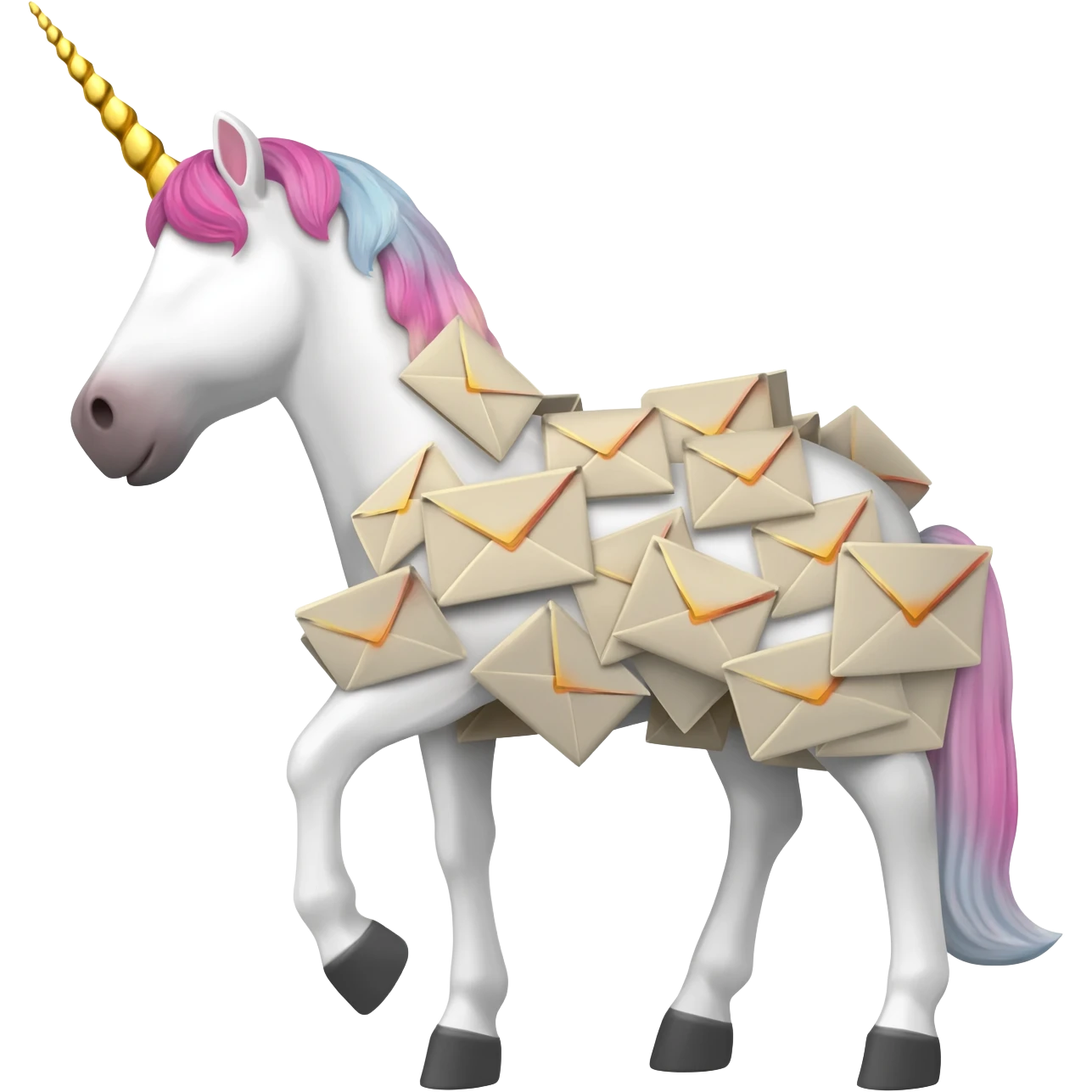 a unicorn with a beard attaching emails emoji