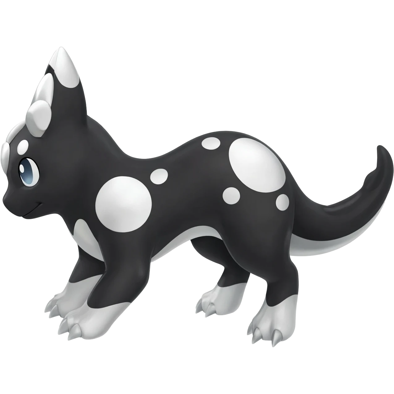 Black and white smooth glossy soft hot spotted Meloetta-Dialga-Orca-Vaporeon-Pokémon-Fakémon-fusion-hybrid-creature (full body), 4-legged,  emoji