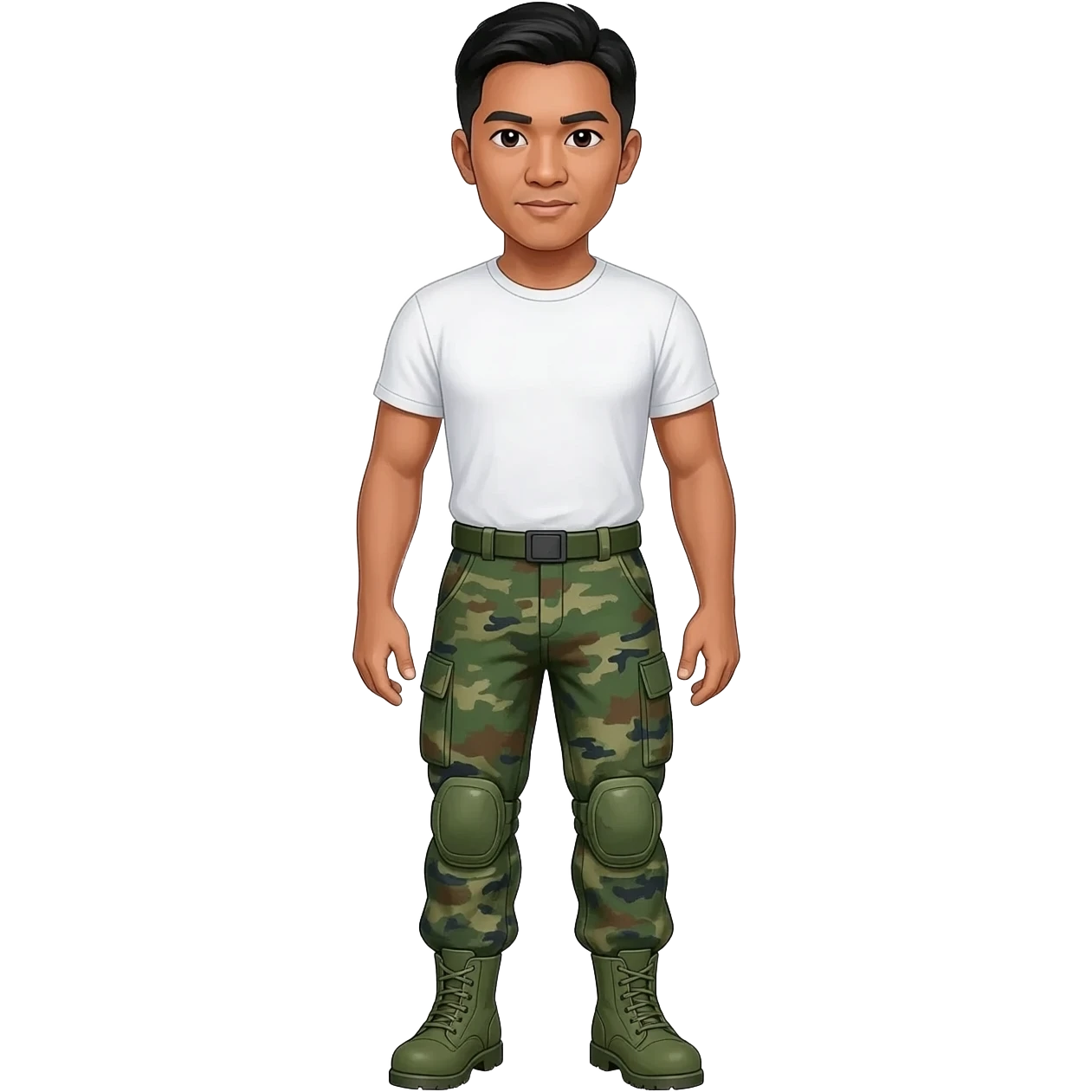 Filipino man white tshirt and combat pants green fatigue and green combat boots emoji