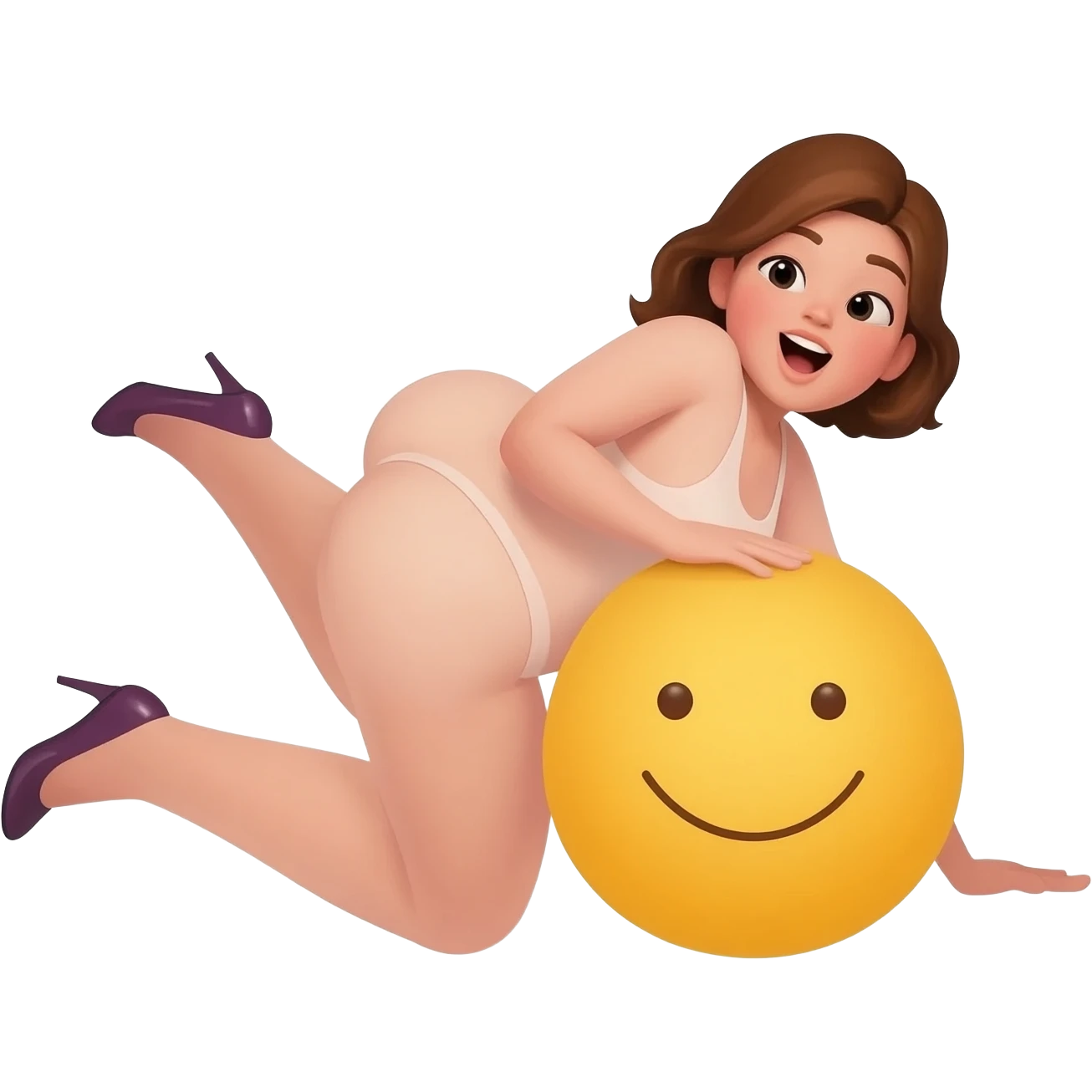 Женщина с огромной попой падает на смайлик "😀" emoji