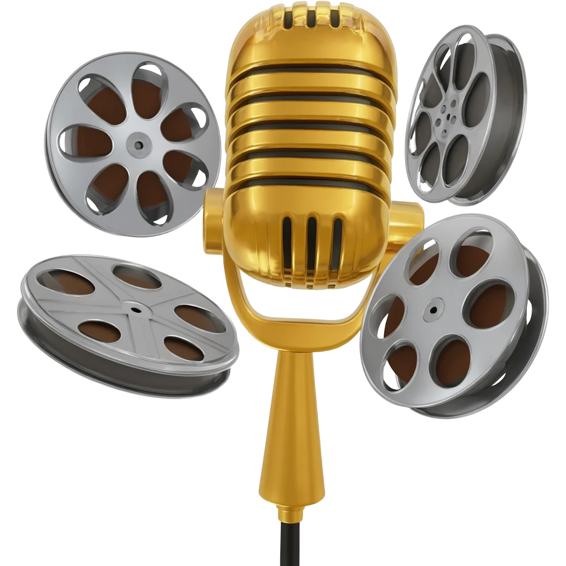 una microfono que en su rededor rollos de películas emoji