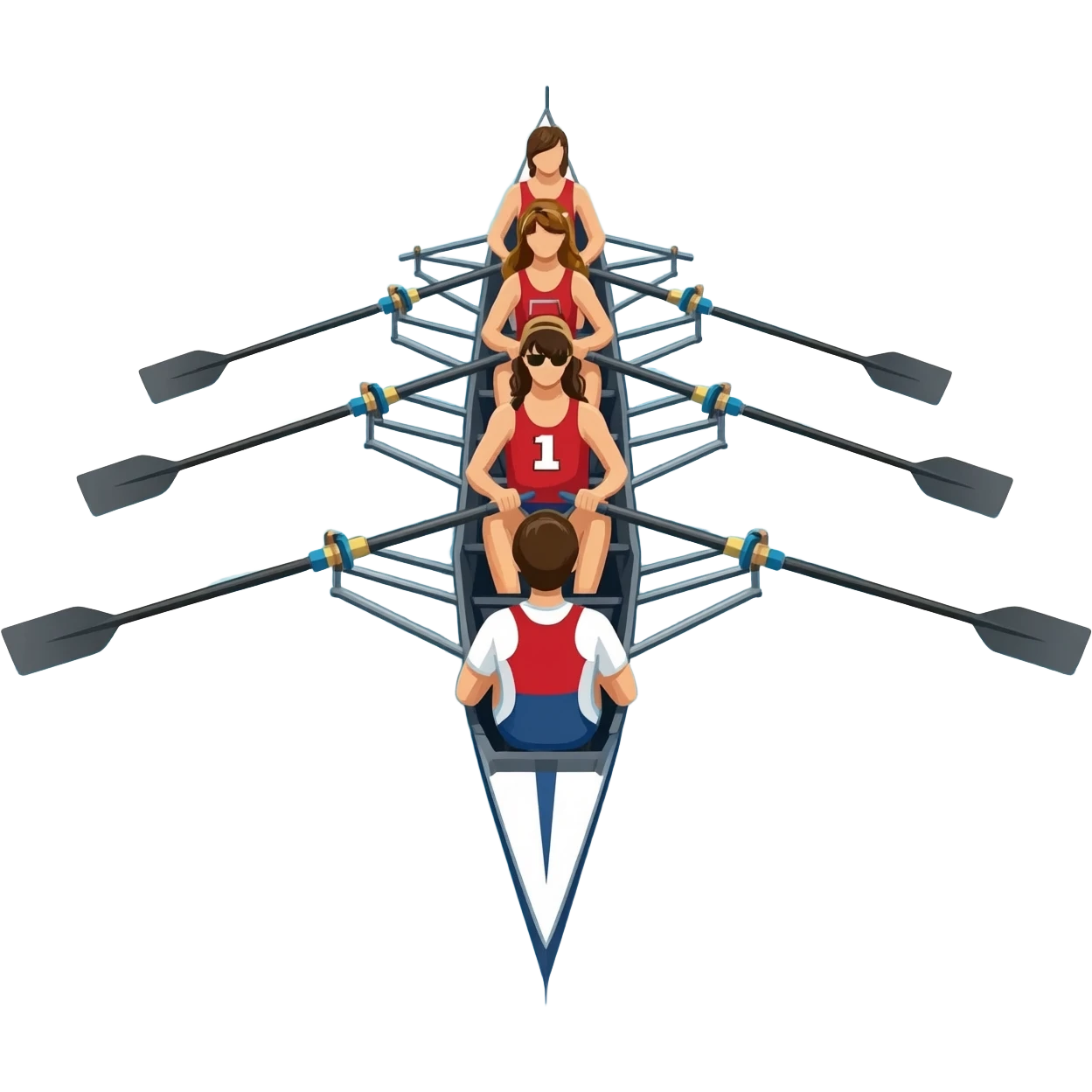 adapt so oars only 4 oars appear on each side of boat and cox faces other direction 8-woman crew boat rowing emoji