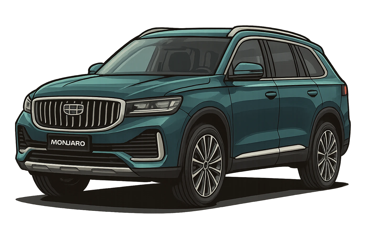 Изометрическая модель машины Geely Monjaro, слегка мультяшная стилистика, прозрачный фон emoji