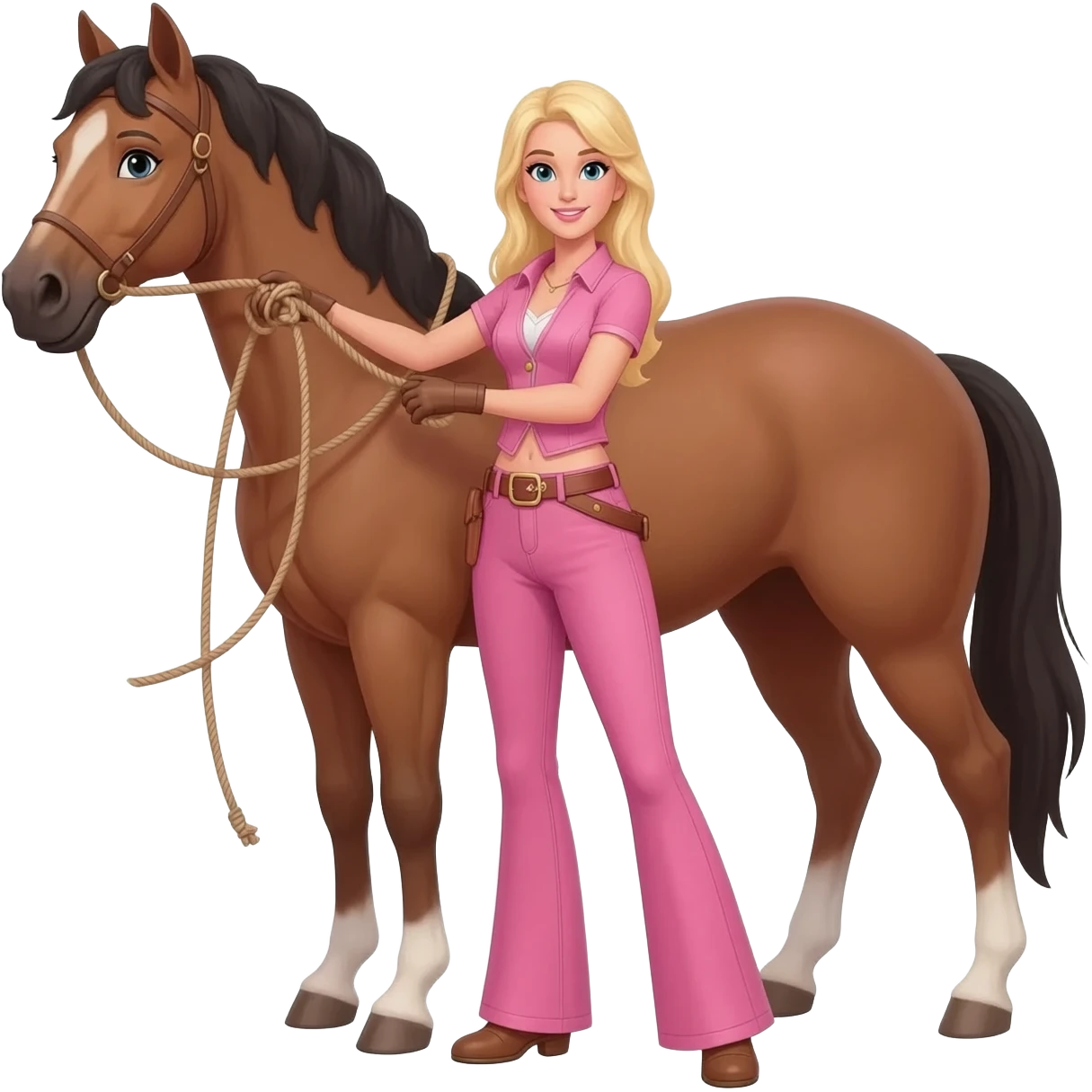 Blonde pink outfit with lasso on horse emoji