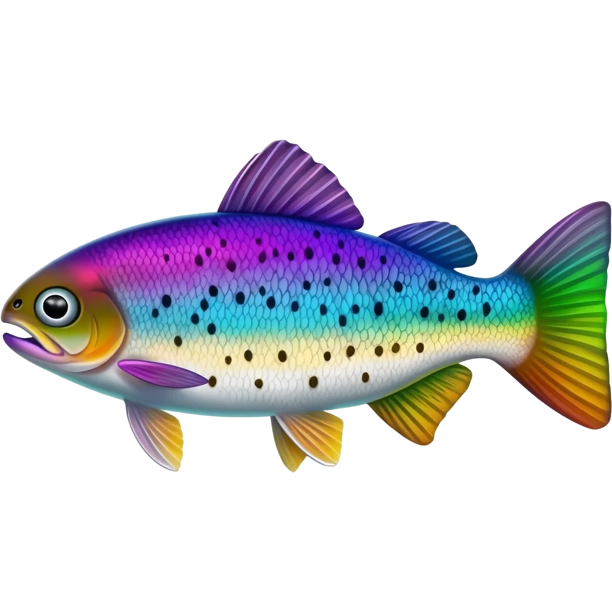 rainbow trout fish bright saturated purple blue green yellow white with scales and black speckles emoji