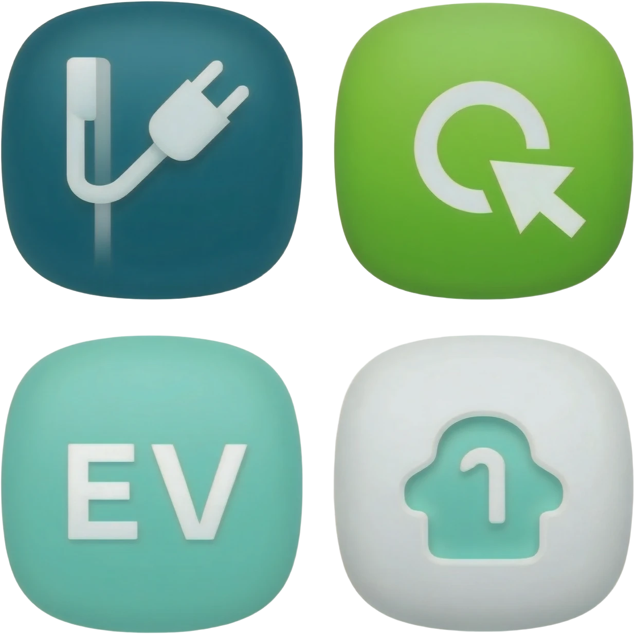 Create a set of branded emoji-style icons for an EV charging company. (brand colors): • deep teal #003C3D • dark teal #005051 • bright energy green #76BC43 • light mint #D9EED5 • white accents emoji