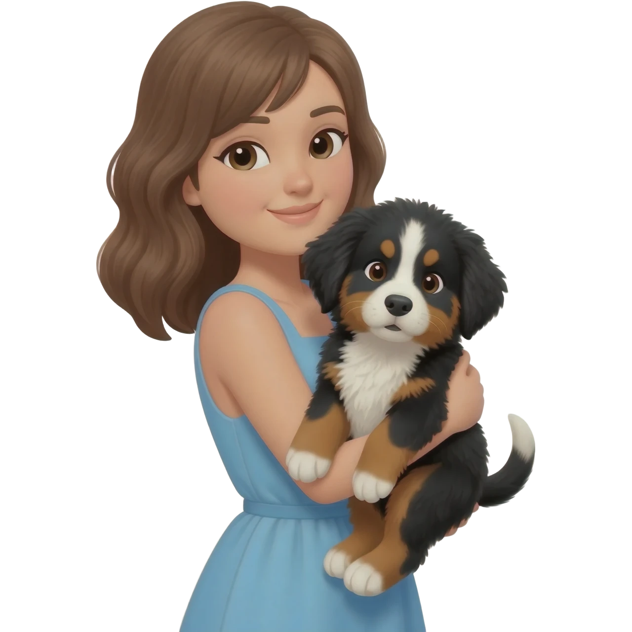 woman holding a bernese mountain dog puppy emoji