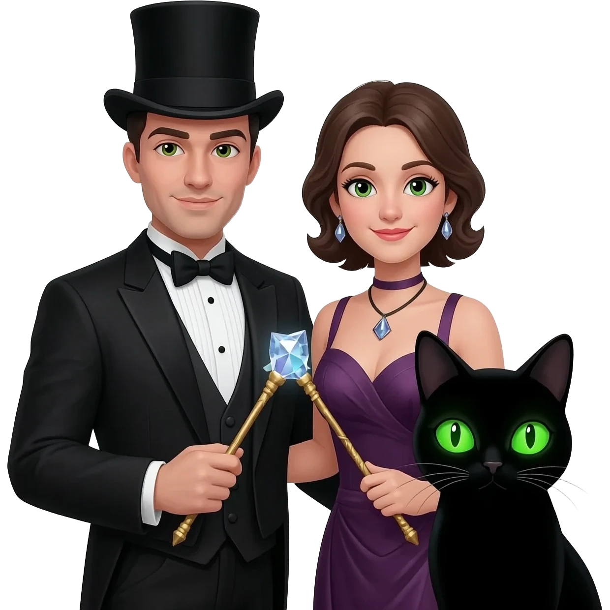 magician couple and their pet cat emoji